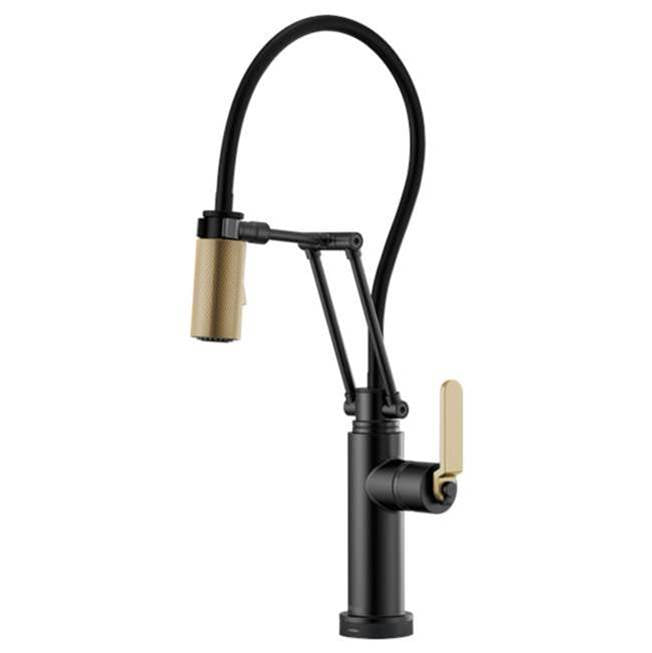 Brizo Litze: Smart Touch Articulating Faucet with Industrial Handles - Matte Black Luxe Gold