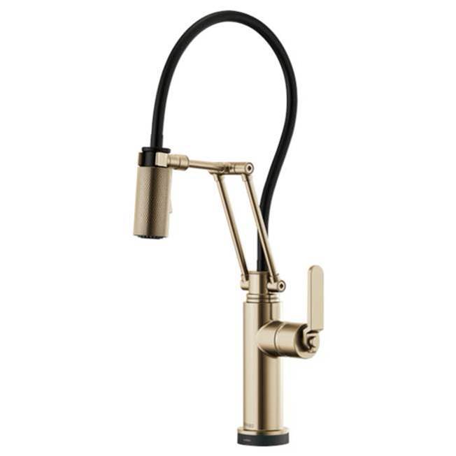 Brizo Litze: Smart Touch Articulating Faucet with Industrial Handles - Luxe Gold