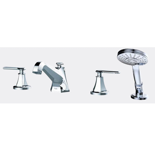 Fluid Dual Handle Widespread Deck Mount Tub Filler Trim Set with Lever Handles and Hand Shower F1713T CP