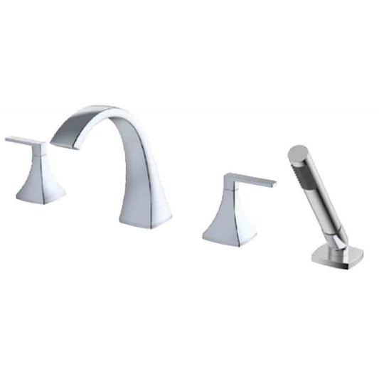 Fluid Dual Handle Widespread Deck-mount Tub Filler Trim Set with Hand Shower F2313T CP