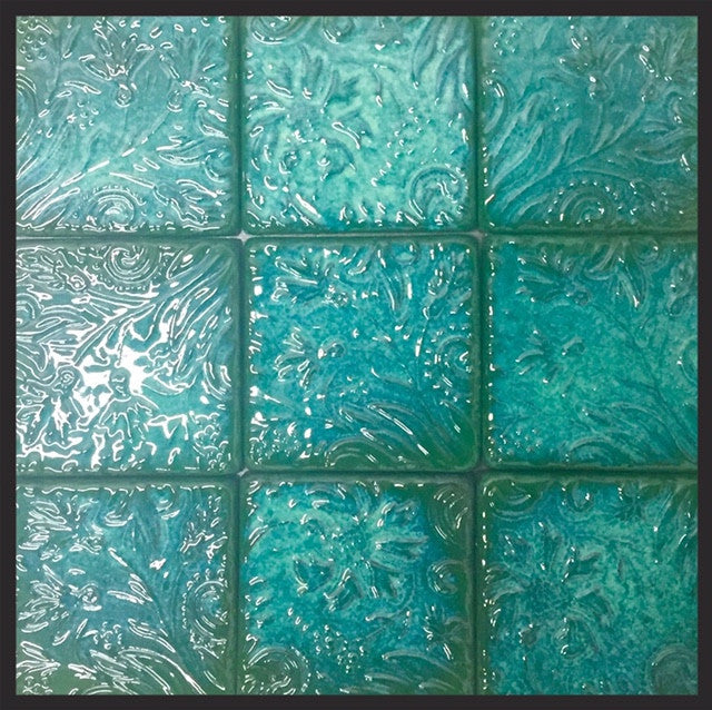 Emerald Green 4x4 Decorative Glossy Tile Leaves Design (free shipping for 6 or more pieces)