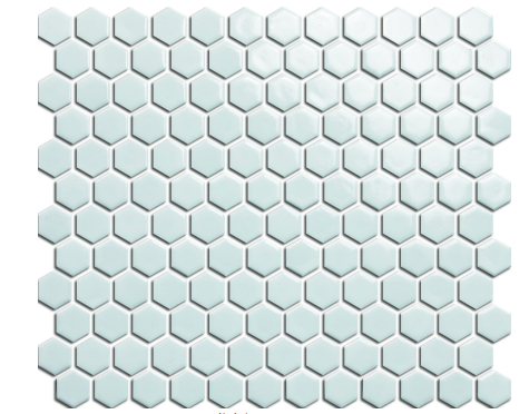 Elysium White Hexagon Polished 1"x1" Mosaic on 12"x12" pool rated
