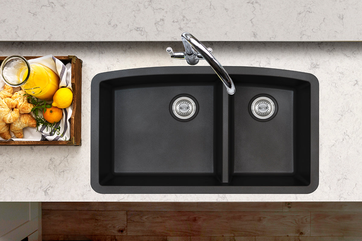 MSI Kitchen Black Quartz Double Sink 60/40 