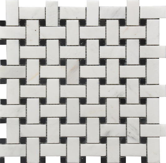 Black & White Basket Weave 12”x12” Marble Mosaic USTMBSWI003