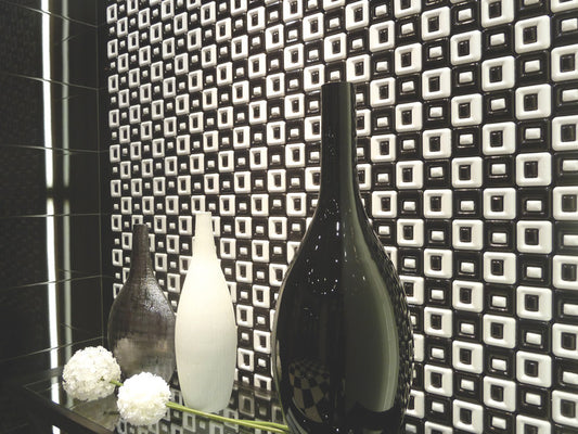 Royal Chess Blanco (white & black) Square Contemporary Mosaic 14x14 (wall only)