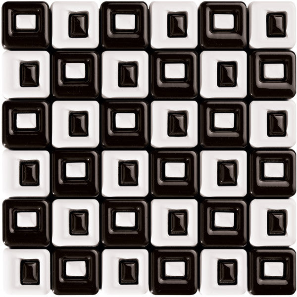 Royal Chess Blanco (white & black) Square Contemporary Mosaic 14x14 (wall only)