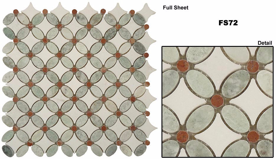 Glazzio Tile Flower Marble Mosaic FS72 Ming Green, Red, Thassos White