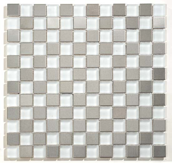 GT White Glass & Stainless Steel Glacier Checkerboard Mosaic (may qualify for free shipping)