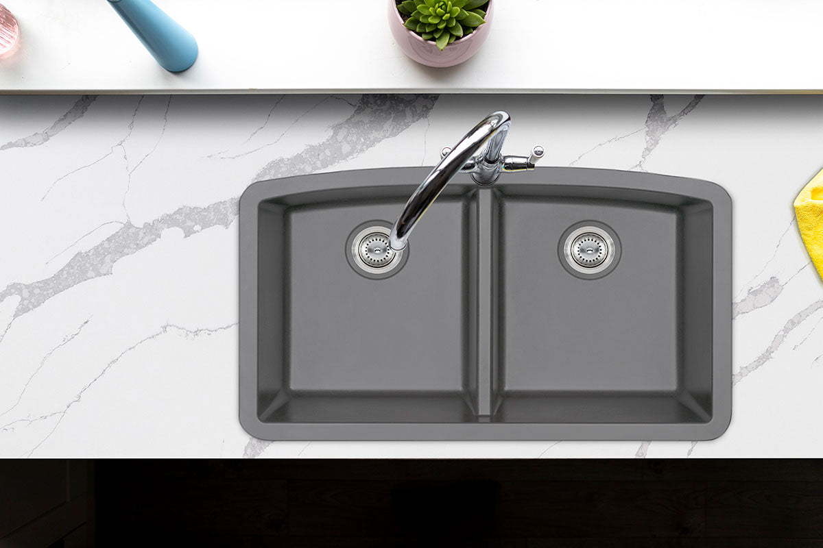 MSI Kitchen Grey Quartz Double 50/50 Sink