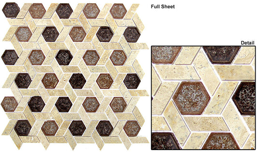 Glazzio Tiles Marble & Glass Mosaic Tranquil Hexagon Jerusalem Garden TS952