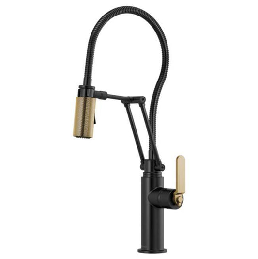 BRIZO Litze Articulating Faucet With Finished Hose Matte Black Luxe Gold 
