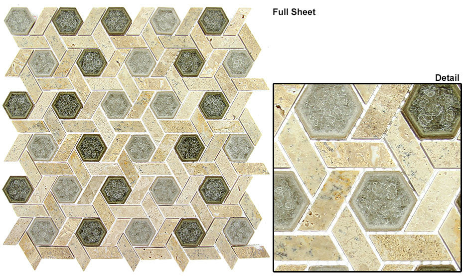 Glazzio Tiles Marble & Glass Mosaic Tranquil Hexagon Olympus Shade TS955