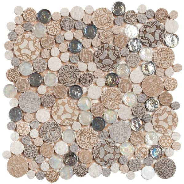 Bati Orient Beige Penny Round Glass Interlocking 12x12